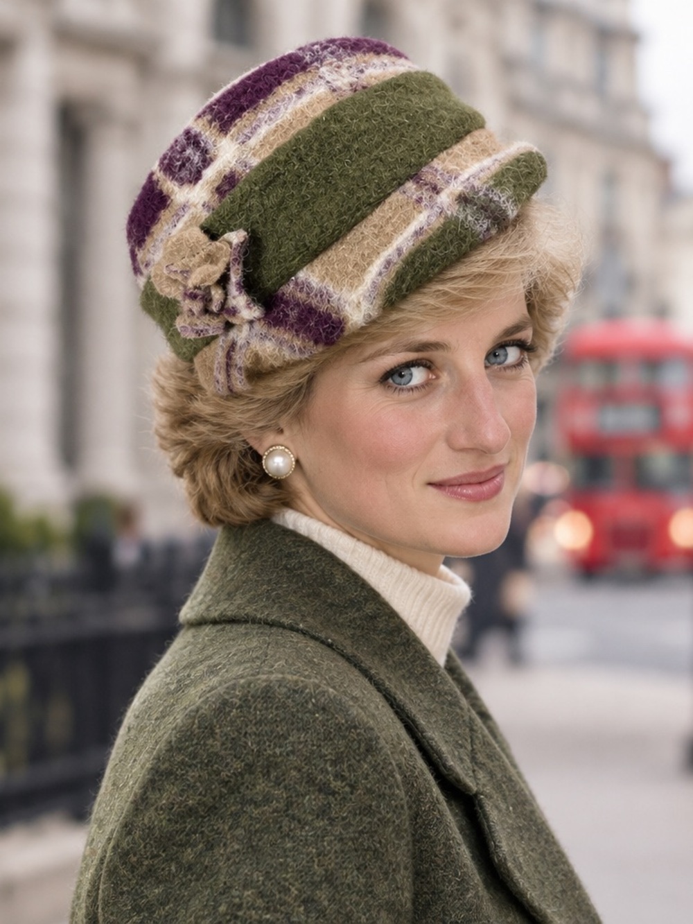 Creativa Women’s Comfort Striped Wool Cloche Hat in Olive, Purple & Cream